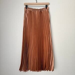 ASOS Womens Rust Orange Pleated Maxi Skirt Shiny Stretch Waist Elegant Size 8